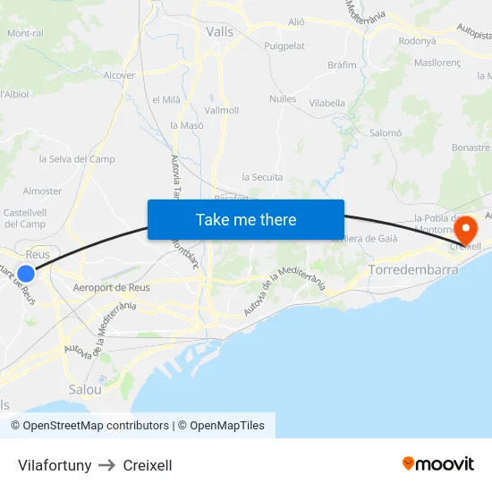 Vilafortuny to Creixell map