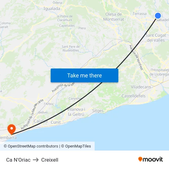 Ca N'Oriac to Creixell map