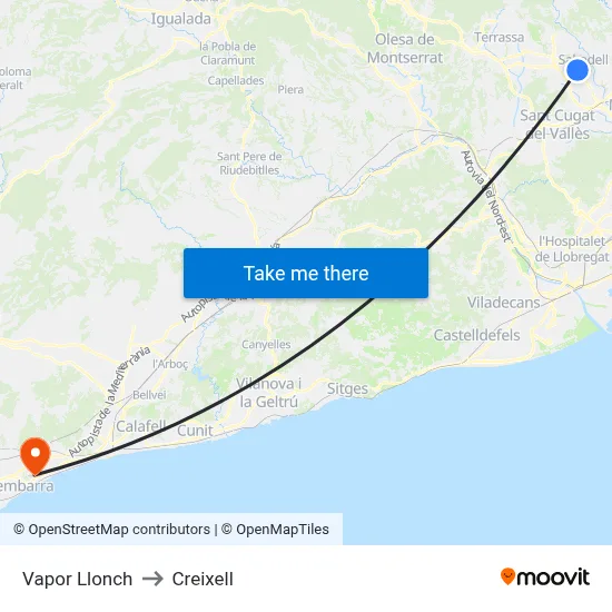 Vapor Llonch to Creixell map