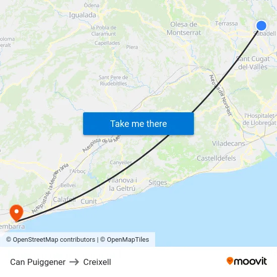 Can Puiggener to Creixell map