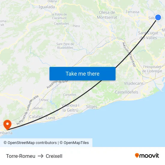 Torre-Romeu to Creixell map
