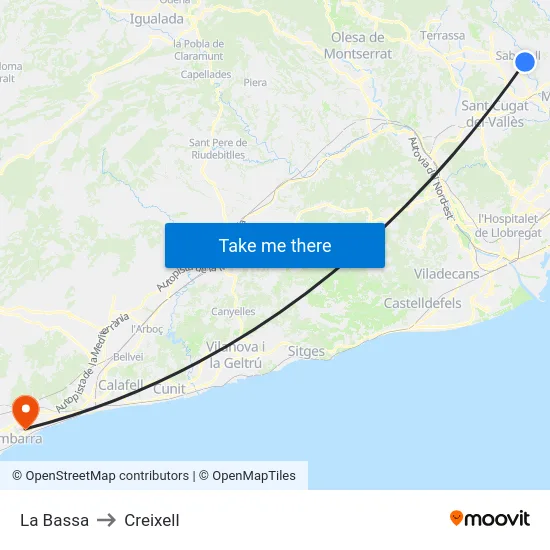 La Bassa to Creixell map