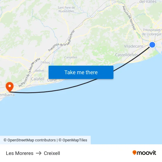 Les Moreres to Creixell map
