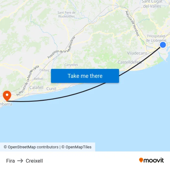 Fira to Creixell map