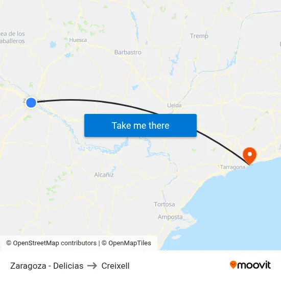 Zaragoza - Delicias to Creixell map