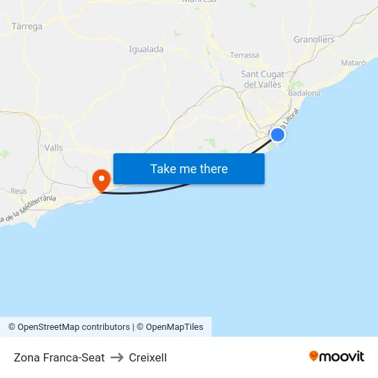 Zona Franca-Seat to Creixell map