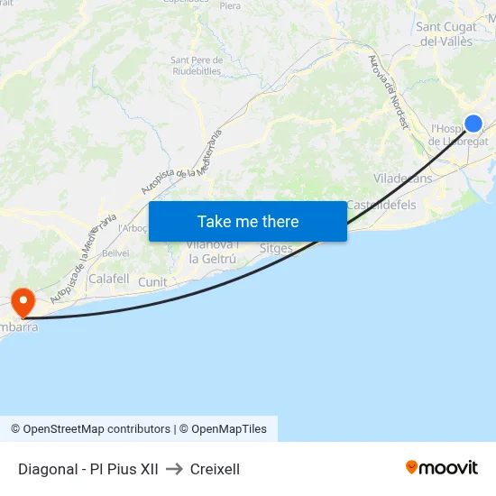 Diagonal - Pl Pius XII to Creixell map