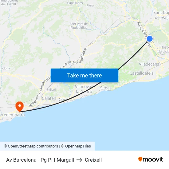 Av Barcelona - Pg Pi I Margall to Creixell map