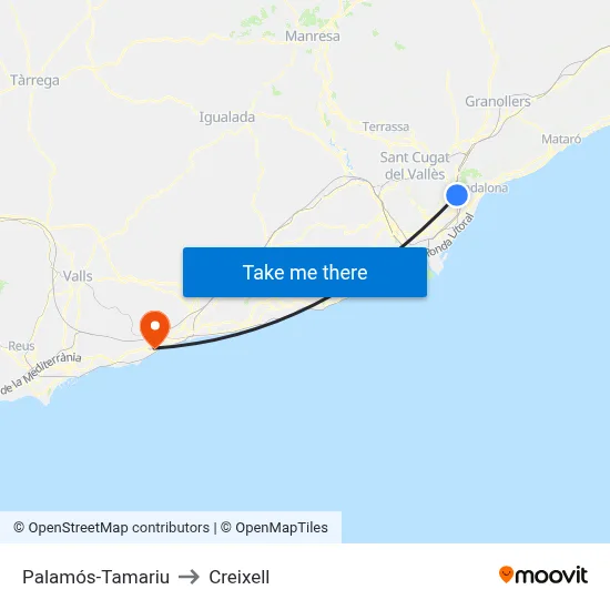 Palamós-Tamariu to Creixell map