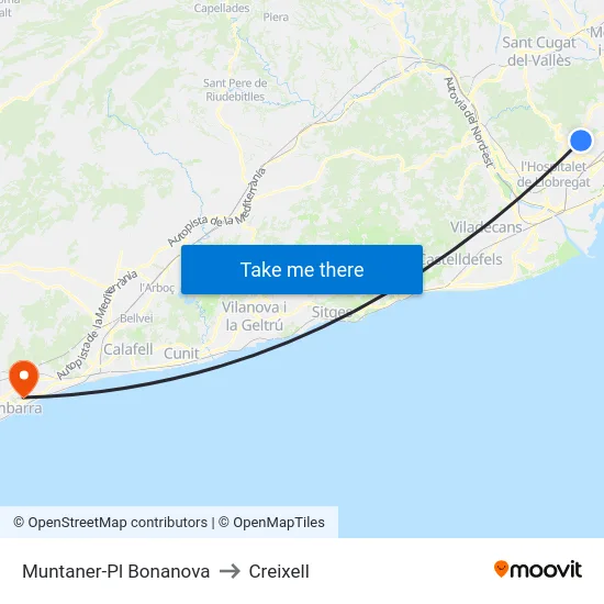 Muntaner-Pl Bonanova to Creixell map