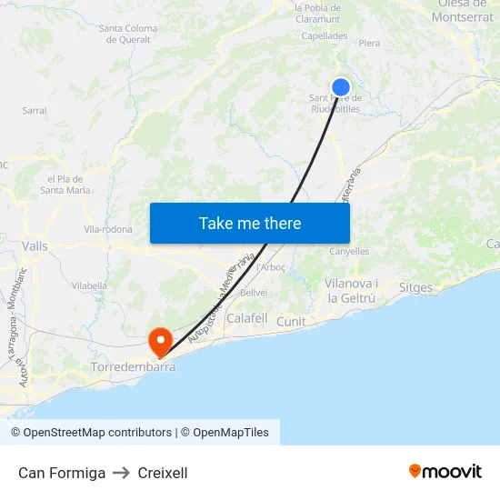 Can Formiga to Creixell map