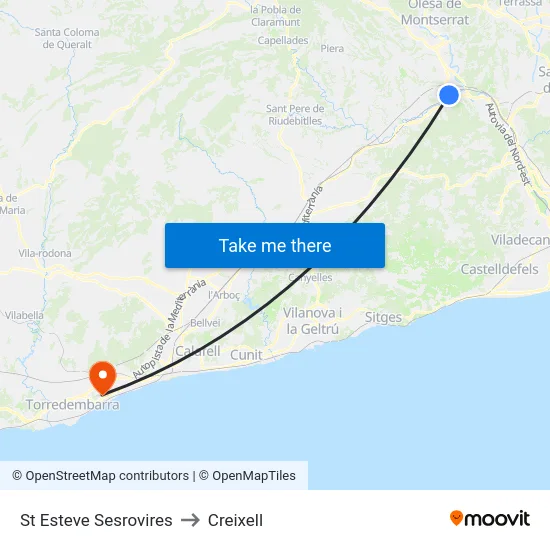 St Esteve Sesrovires to Creixell map