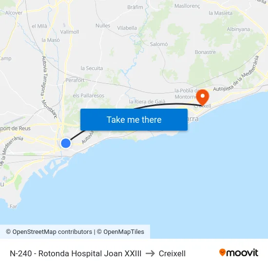 N-240 - Rotonda Hospital Joan XXIII to Creixell map