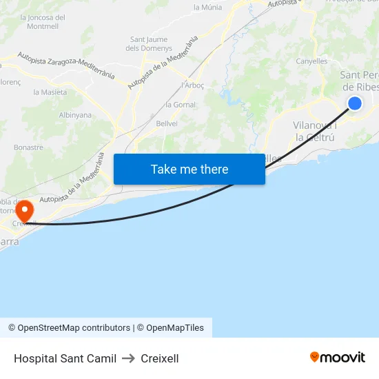 Hospital Sant Camil to Creixell map