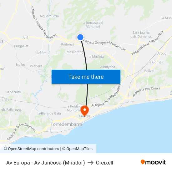 Av Europa - Av Juncosa (Mirador) to Creixell map