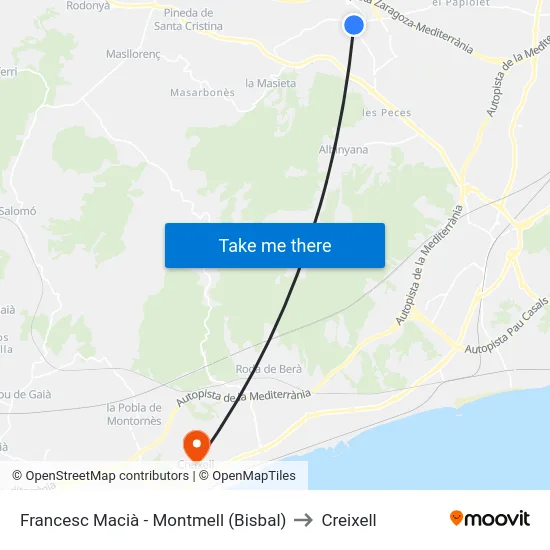 Francesc Macià - Montmell (Bisbal) to Creixell map