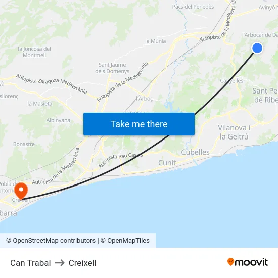 Can Trabal to Creixell map
