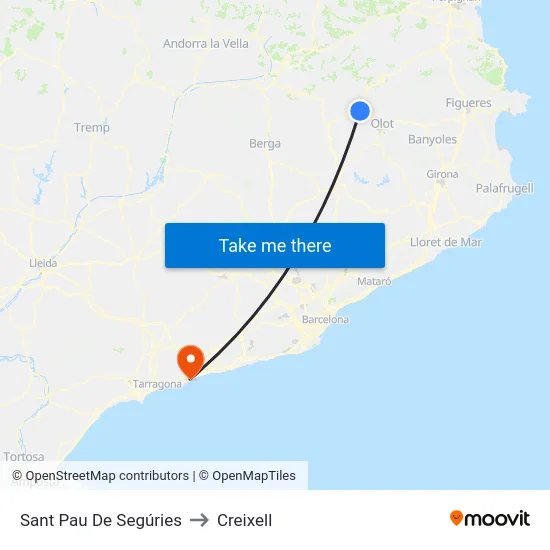 Sant Pau De Segúries to Creixell map