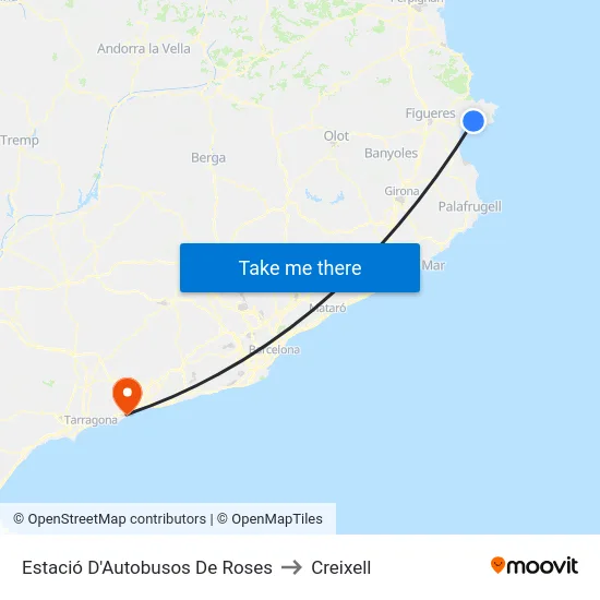 Estació D'Autobusos De Roses to Creixell map
