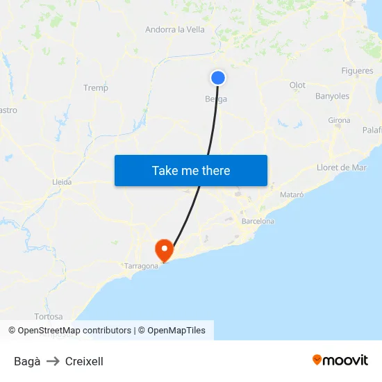 Bagà to Creixell map