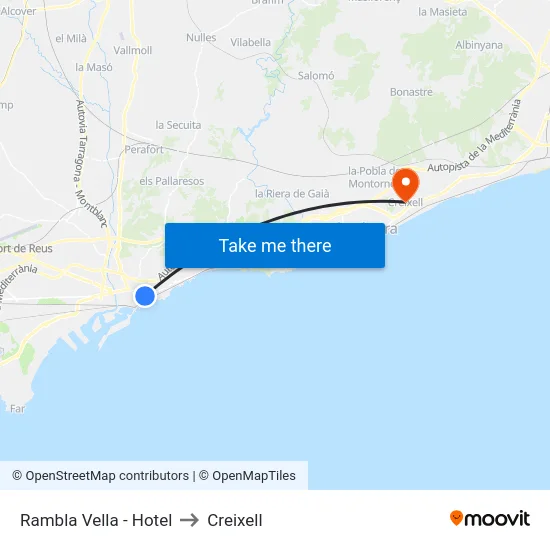Rambla Vella - Hotel to Creixell map