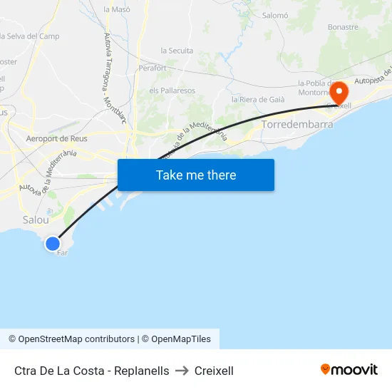 Ctra De La Costa - Replanells to Creixell map