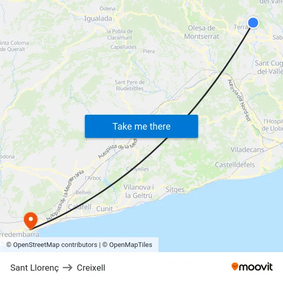 Sant Llorenç to Creixell map
