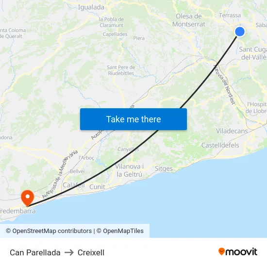 Can Parellada to Creixell map