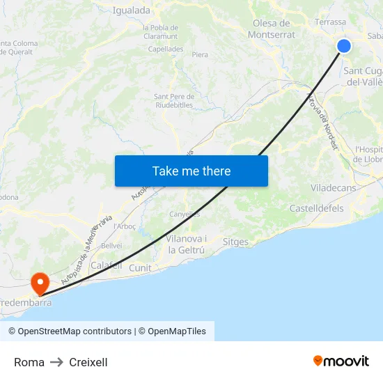 Roma to Creixell map