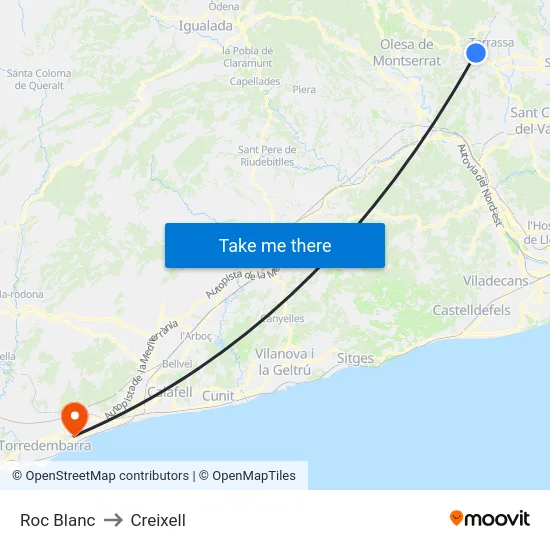 Roc Blanc to Creixell map