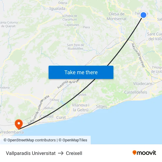 Vallparadís Universitat to Creixell map