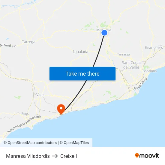 Manresa Viladordis to Creixell map