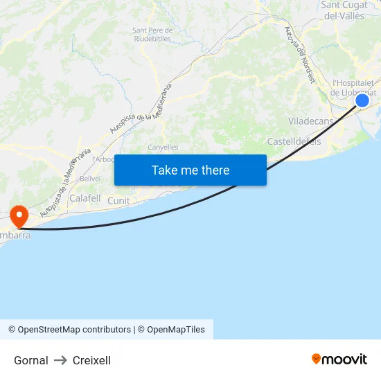 Gornal to Creixell map