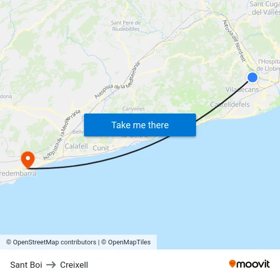 Sant Boi to Creixell map