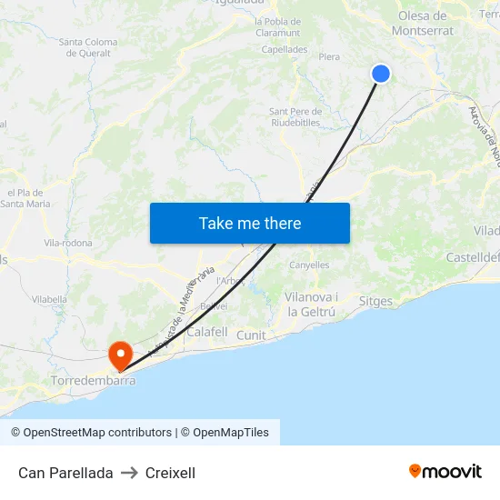 Can Parellada to Creixell map
