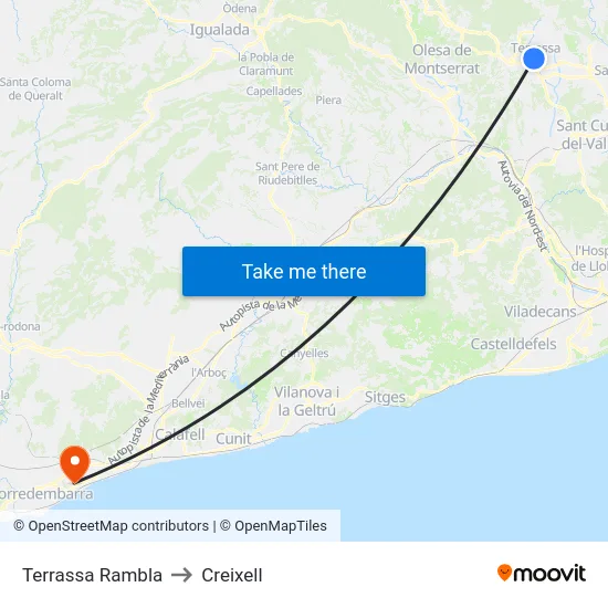 Terrassa Rambla to Creixell map