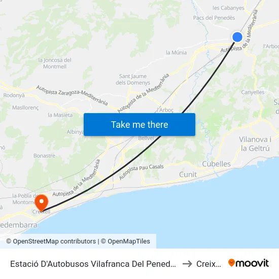 Estació D'Autobusos Vilafranca Del Penedès to Creixell map