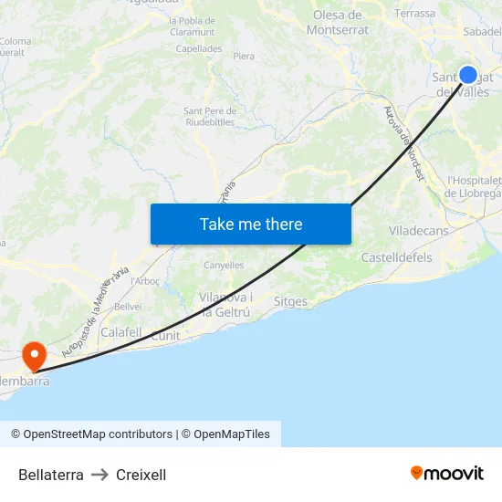 Bellaterra to Creixell map