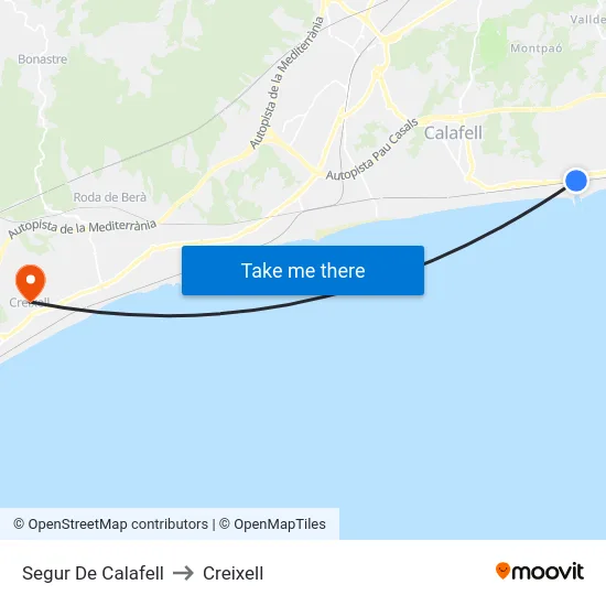 Segur De Calafell to Creixell map