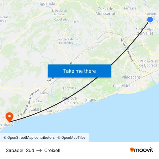 Sabadell Sud to Creixell map