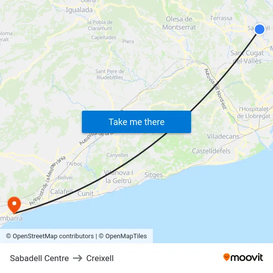 Sabadell Centre to Creixell map