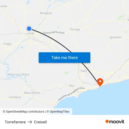Torrefarrera to Creixell map