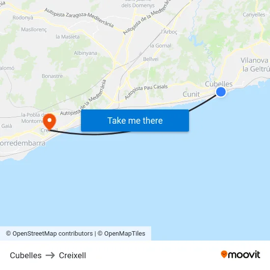 Cubelles to Creixell map