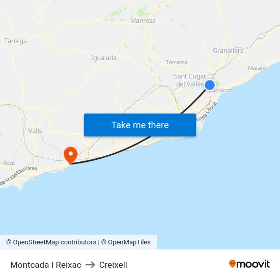 Montcada I Reixac to Creixell map