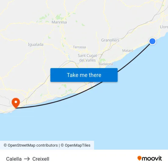 Calella to Creixell map