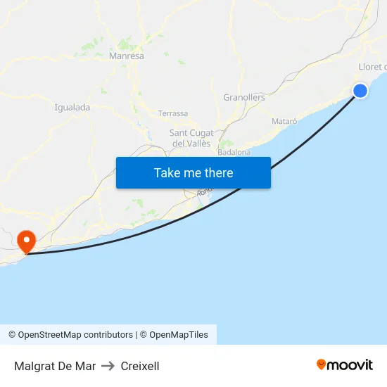 Malgrat De Mar to Creixell map