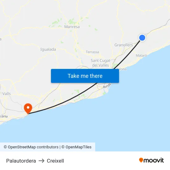 Palautordera to Creixell map