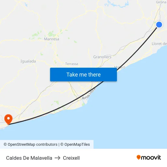 Caldes De Malavella to Creixell map