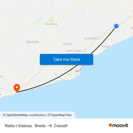 Riells I Viabrea - Breda to Creixell map