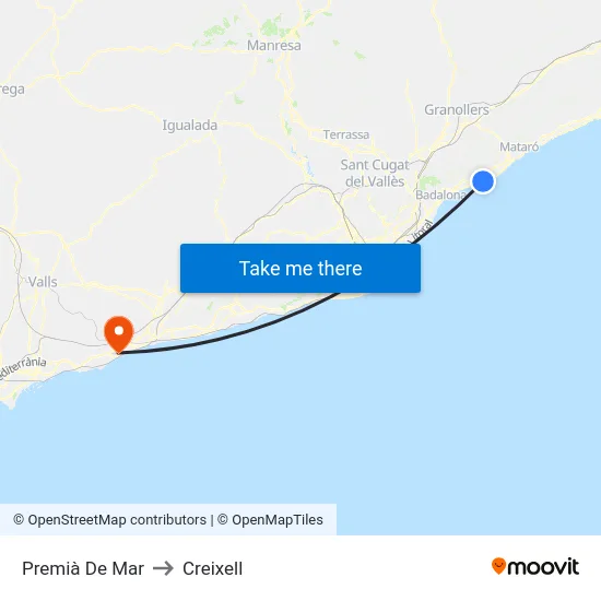 Premià De Mar to Creixell map